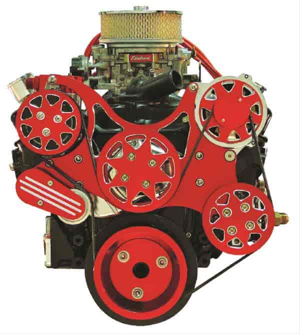 Front Drive System LS1/2/3/6 w/ Edelbrock Water Pump Silverline Supreme Red w/ AC and Power Steering