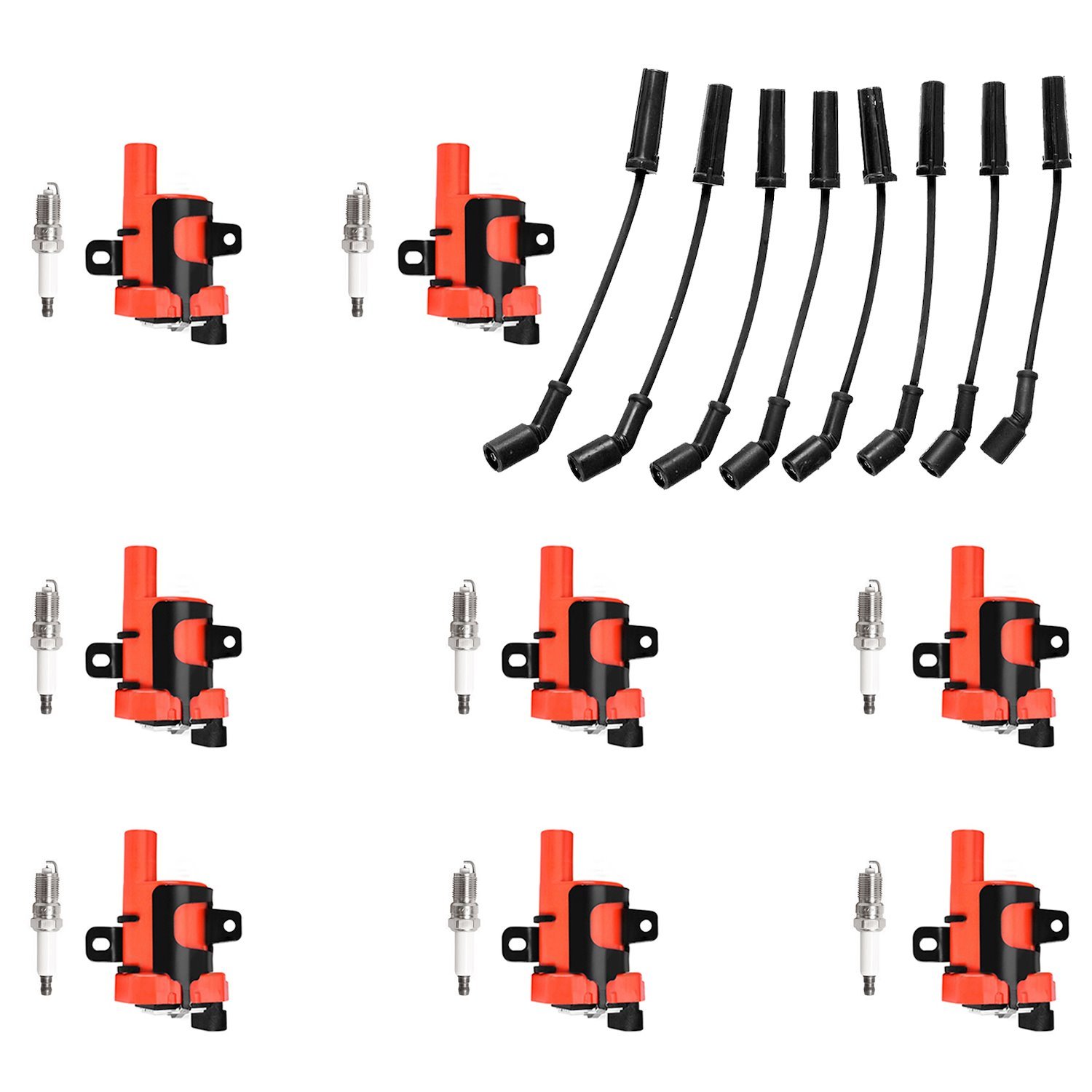 High-Performance Ignition Coil, Spark Plug, and Spark Plug Wire Kit for Chevy Silverado, GMC Sierra/Yukon 4.8/5.3/6.0L