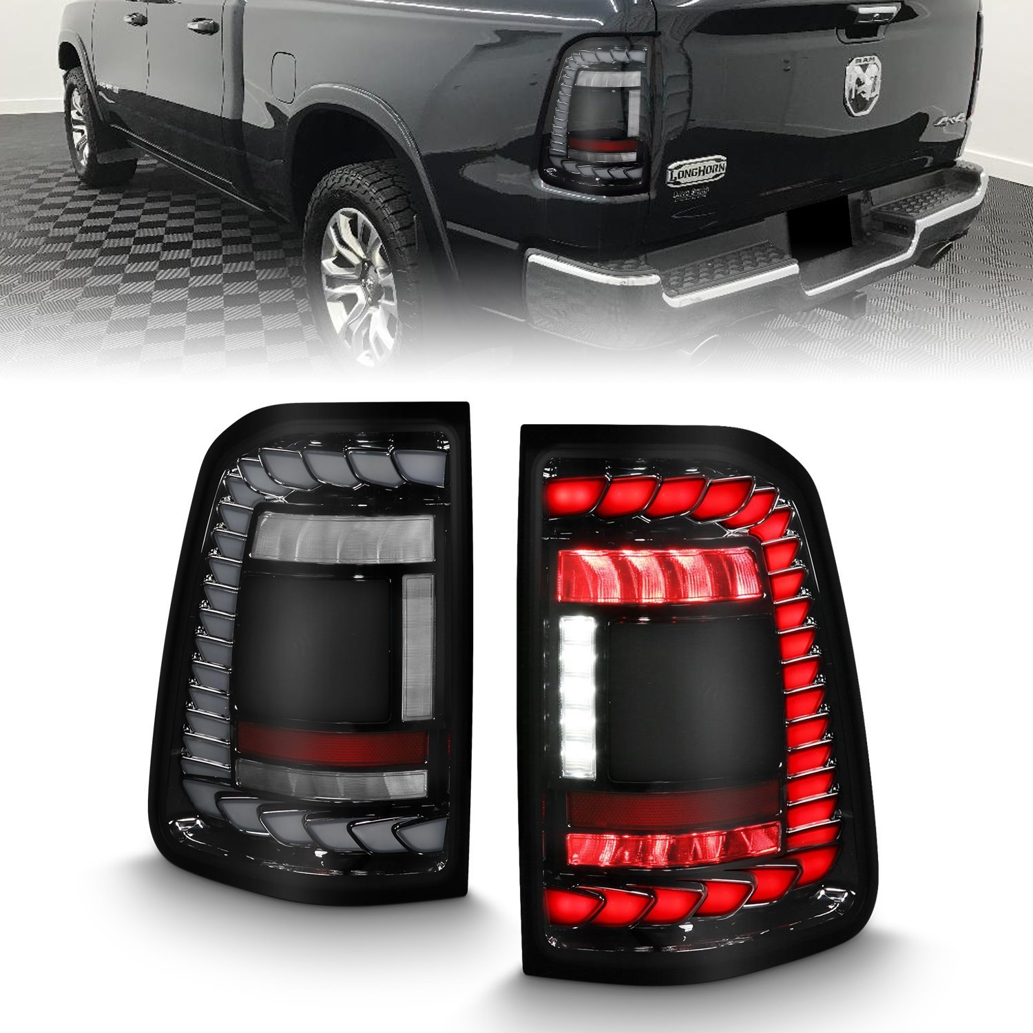 Anzo 311477 Black LED Tail Lights w/Initiation & Sequential Signals for 2019-2024 RAM 1500 [Halogen Models Only]