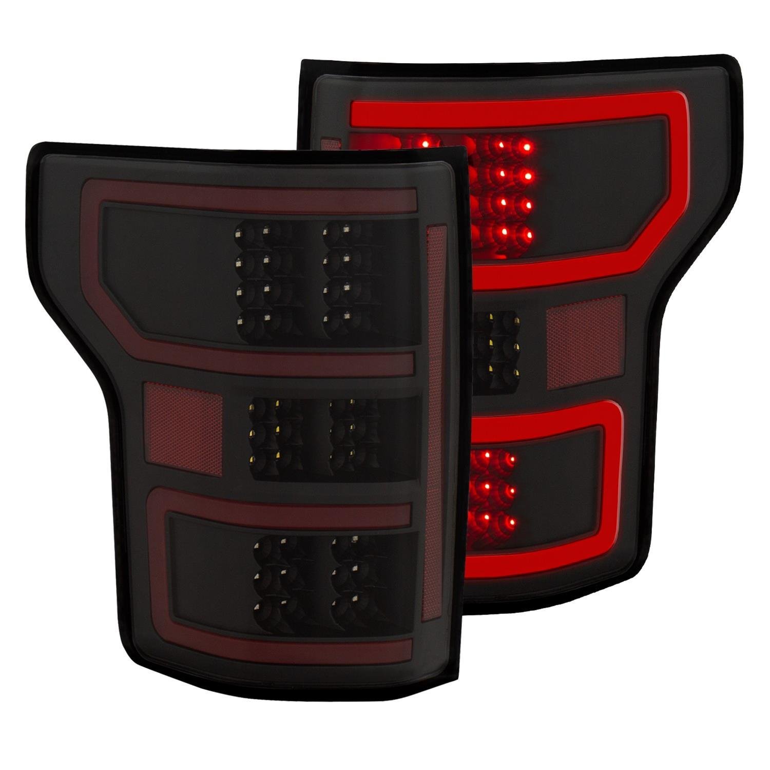 321338 Black LED Tail Lights for 2018-2020 Ford F-150 [Red Light Bar]