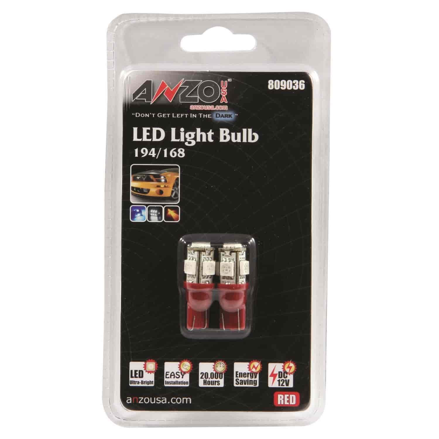 LED Universal Light Bulb 194/168 Red -5