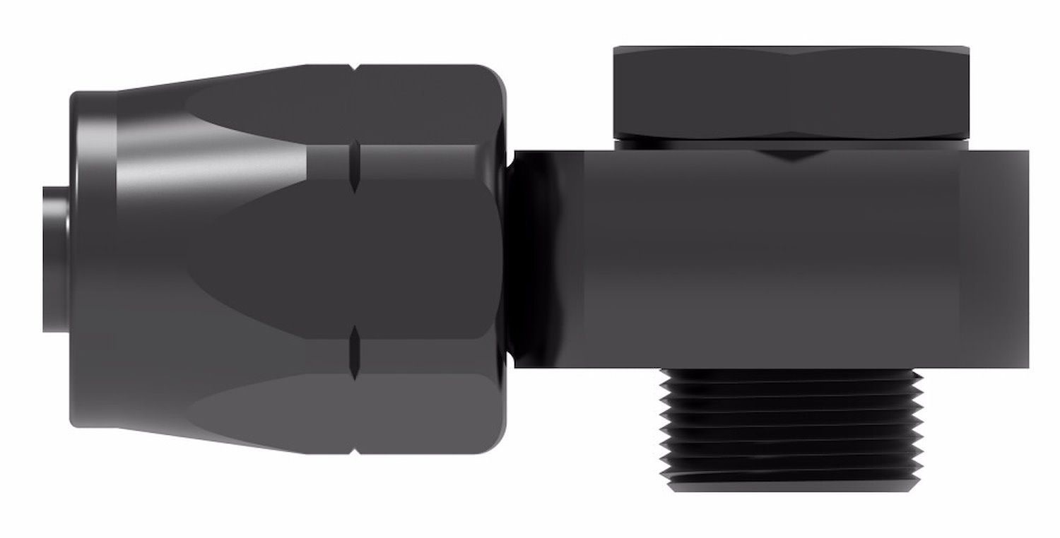 Reusable Hose End Banjo Fitting, -06 AN Hose Size,  M12 x 1.500 Thread Size, 90-Degree [Black Anodized Finish]