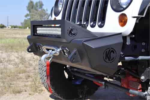 07-Up Jeep JK Stealth Fighter Jeep KC HiLites LED light mount Stealth Fighter style light hoop With KC Logo in Hammer Black