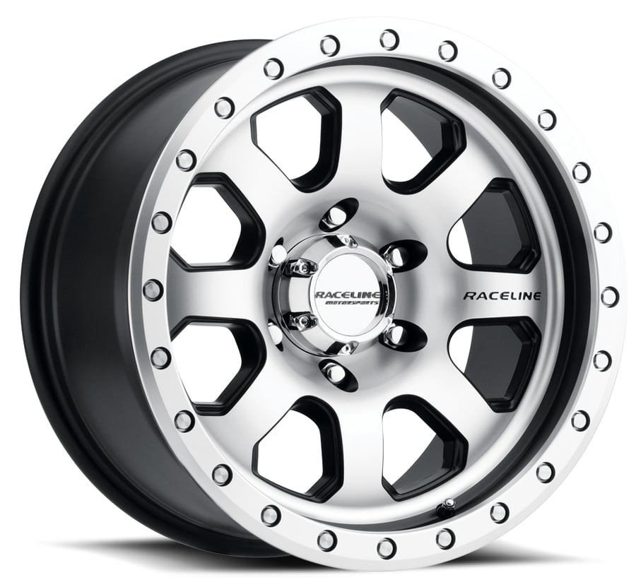 929M Spike Wheel Size: 17 X 9" Bolt Pattern: 5X139.7 mm [Machined Face & Black Accents w/ Simulated Beadlock]