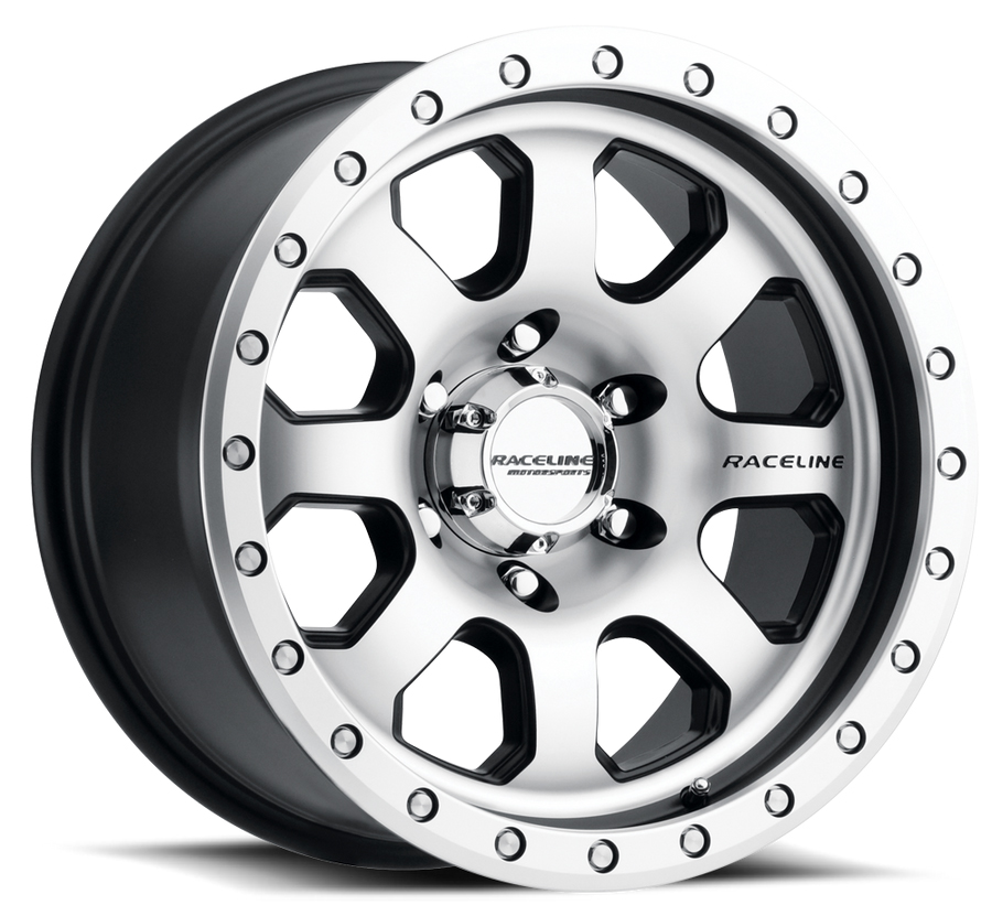 929M Spike Wheel Size: 17 X 9" Bolt Pattern: 6X139.7 mm [Machined Face & Black Accents w/ Simulated Beadlock]