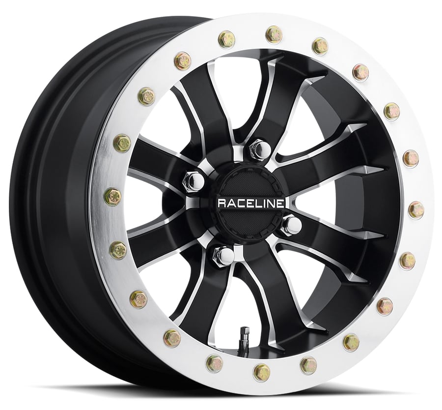 A71 Spike Wheel Size: 14 X 7" Bolt Pattern: 4X137 mm [Black and Machined w/ Beadlock Ring]