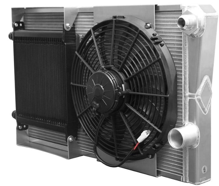 Late Model Stacked Radiator Double Pass with Oil Cooler and Electric Fan