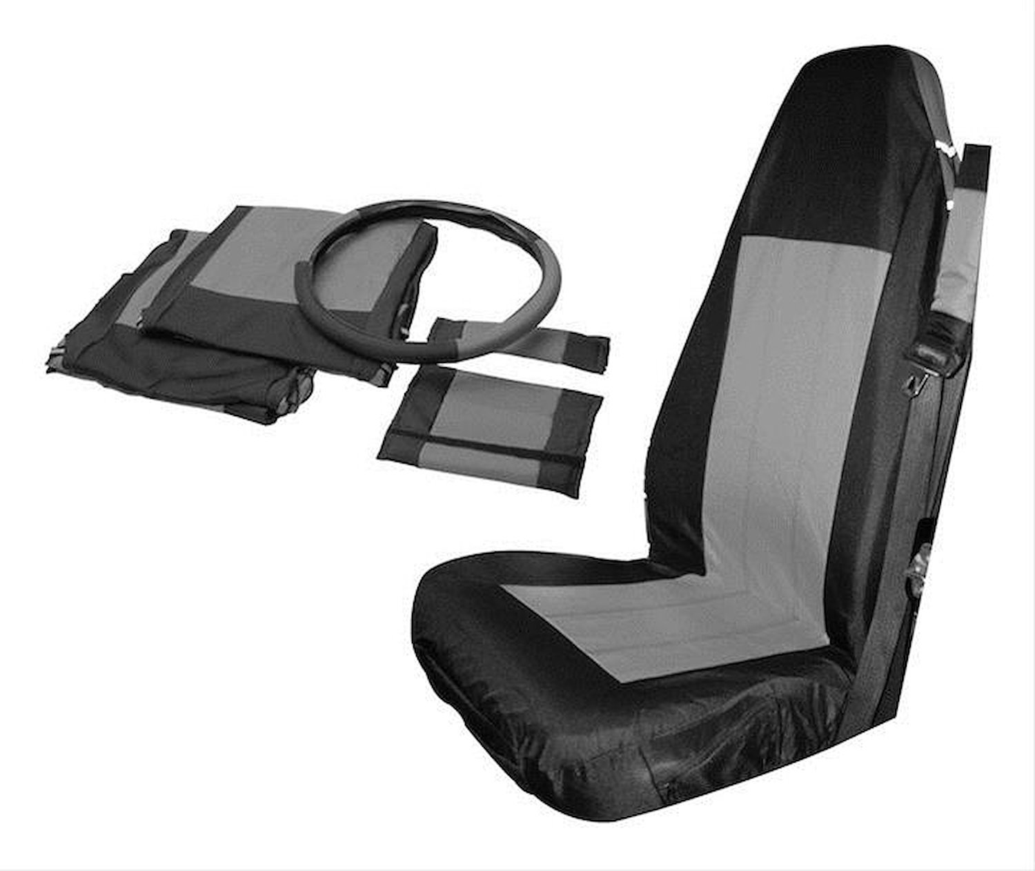 SCP20021 Front Black/Gray Seat Cover, Steering Wheel Covers, Seat Belt Pads for Jeep 2003-2006 TJ Wrangler