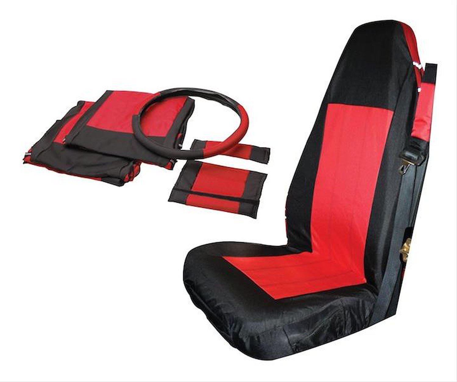 SCP20030 Front Black/Red Seat Cover, Steering Wheel Covers, Seat Belt Pads for Jeep 2003-2006 TJ Wrangler
