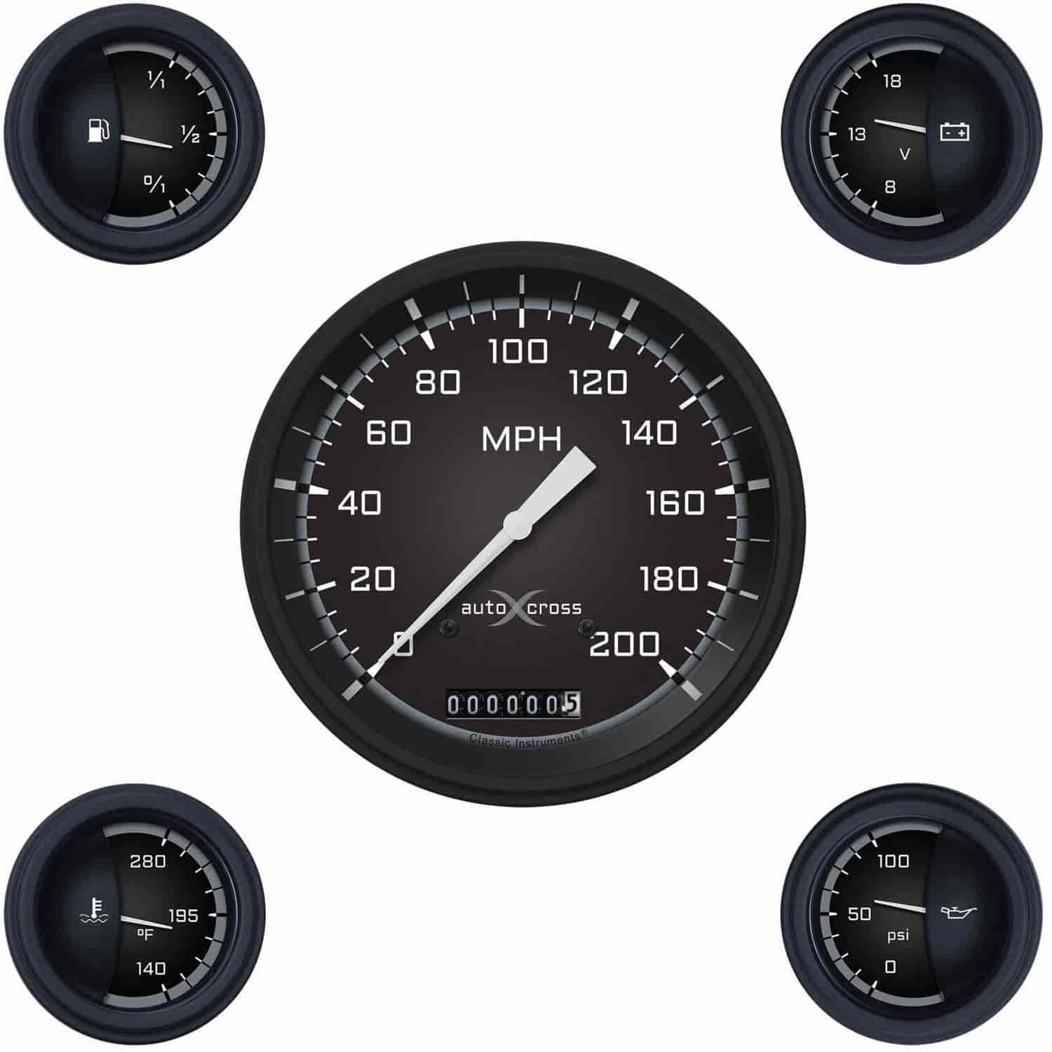 Gray AutoCross Series 5-Gauge Set 4-5/8" Electrical Speedometer (200 mph)