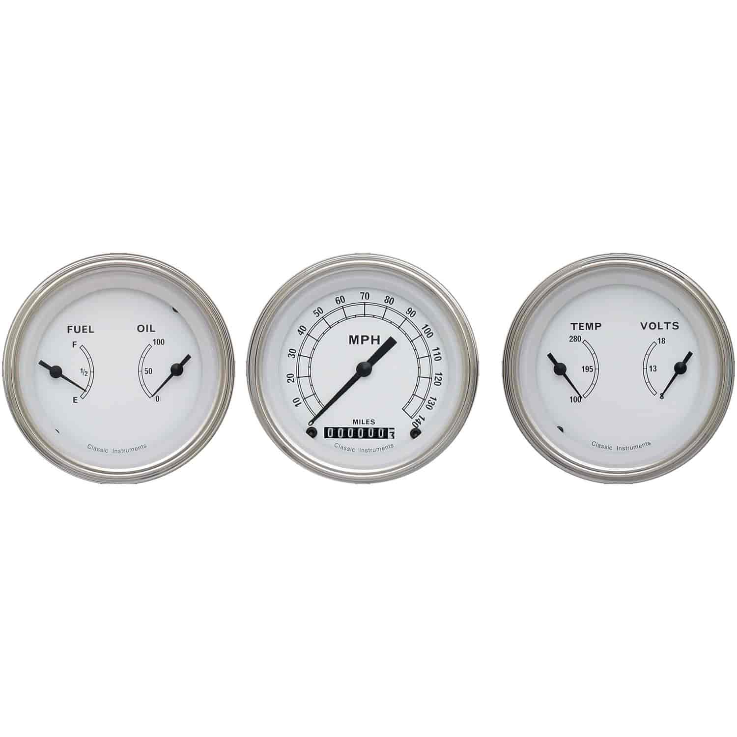 Classic White Series 3-Gauge Set 3-3/8" Electrical Speedometer (140 mph)
