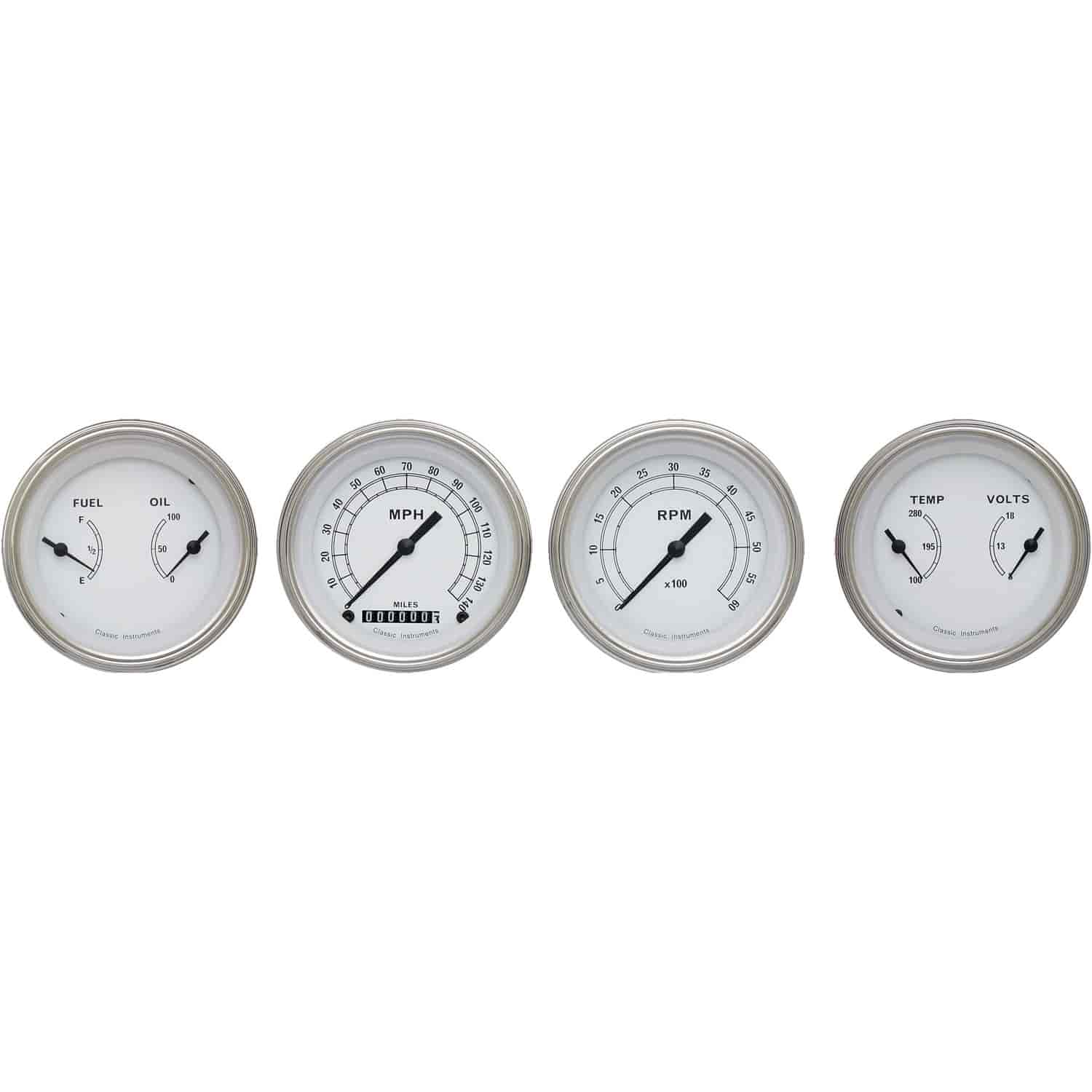 Classic White Series 4-Gauge Set 3-3/8" Electrical Speedometer (140 mph)