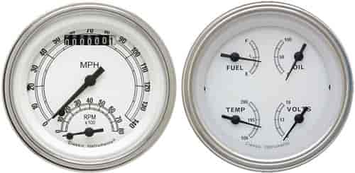Classic White Series 2-Gauge Set 3-3/8" Electrical Ultimate Speedometer (140 mph)