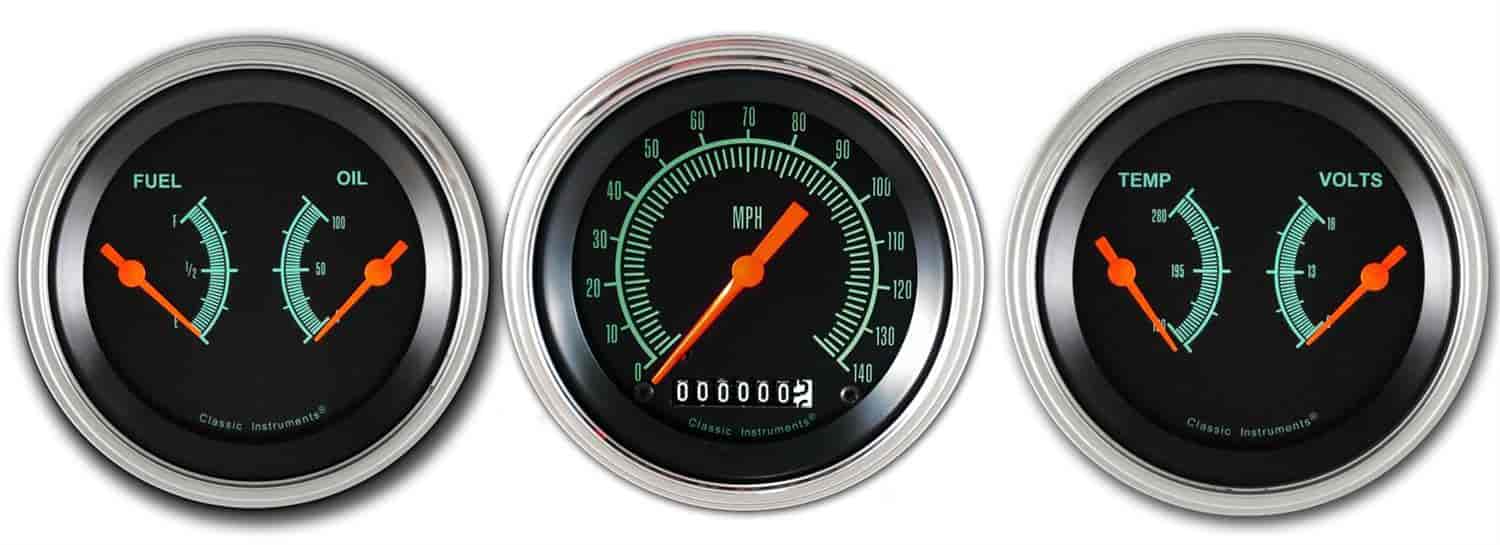 G-Stock Series 3-Gauge Set 3-3/8" Electrical Speedometer (140 mph)