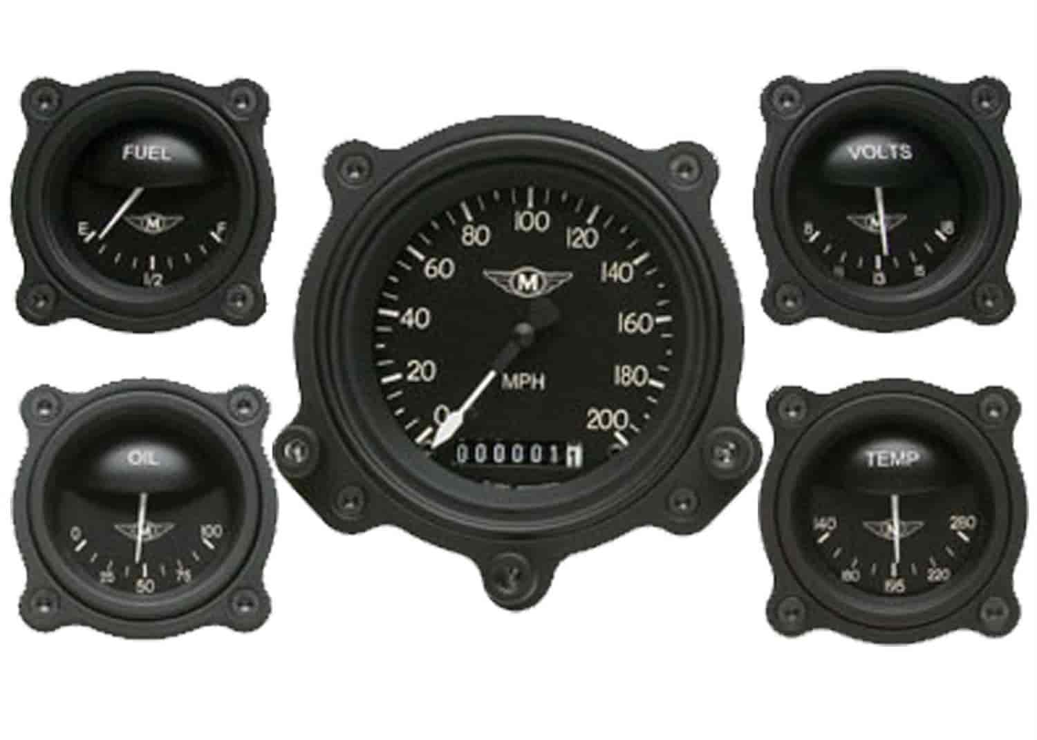 Moal Bomber Series 5-Gauge Set 3-3/8 in. Electrical Speedometer (200 MPH)