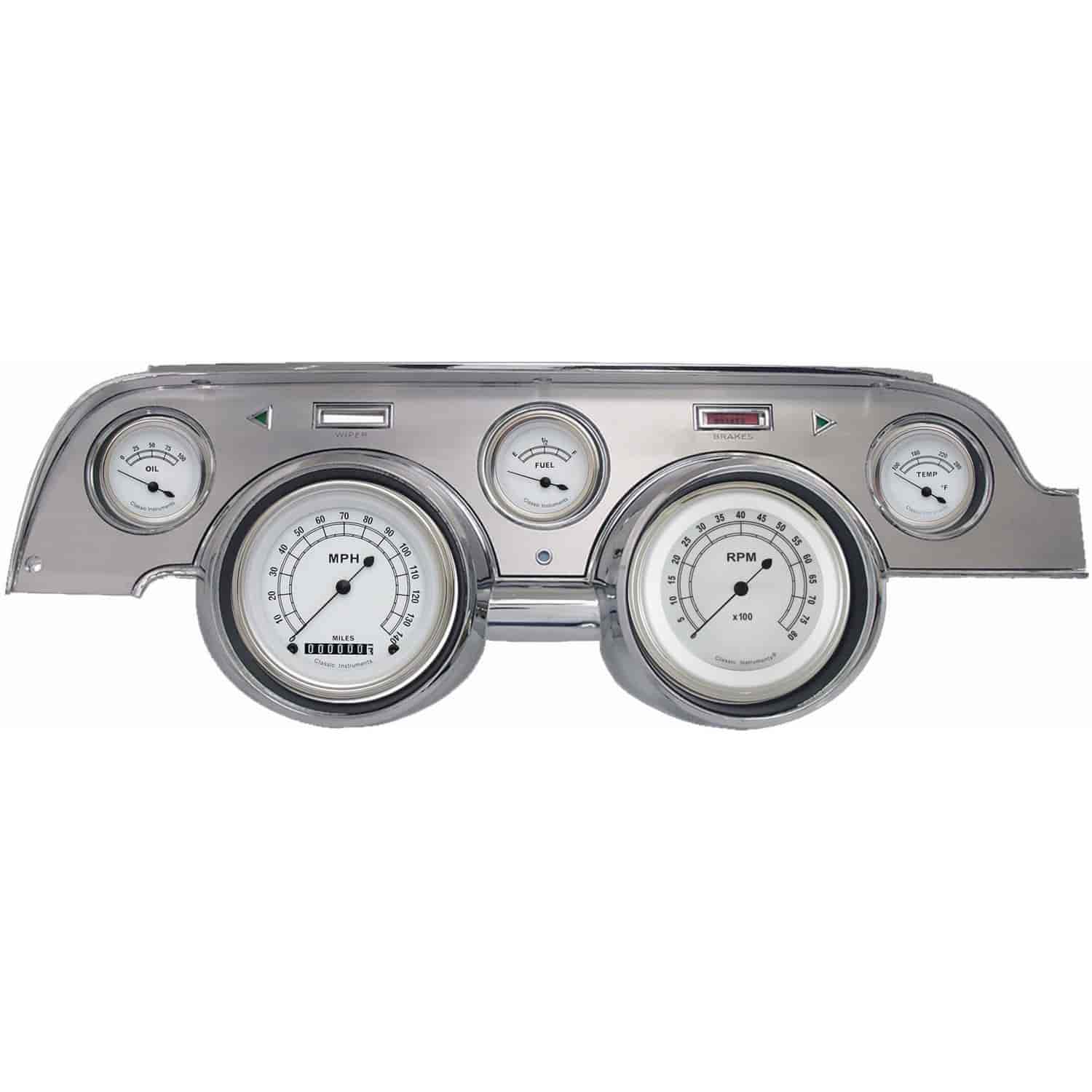 Classic White Series Instrument Package (Brushed Aluminum Housing) 1967-68 Mustang Includes: