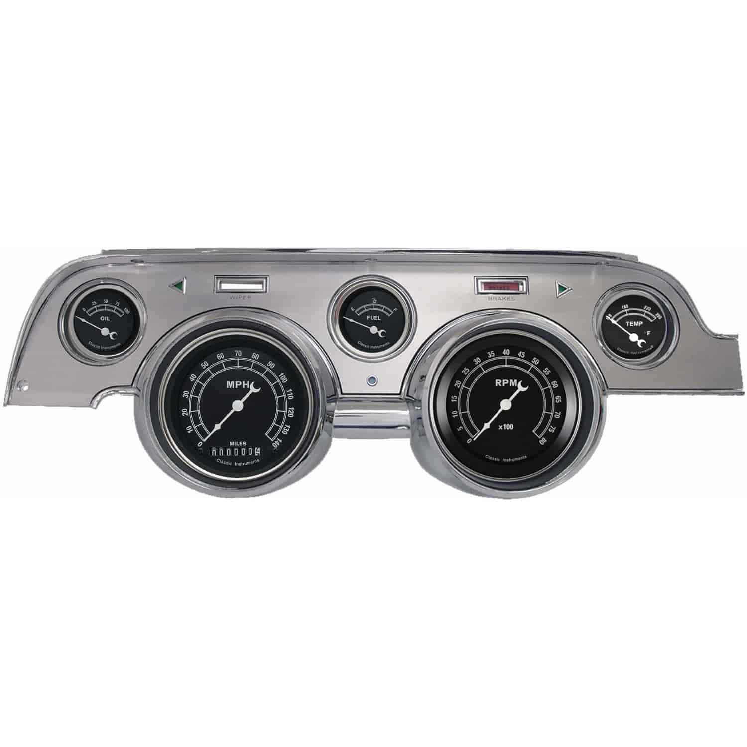 Traditional Series Instrument Package (Brushed Aluminum Housing) 1967-68 Mustang Includes: