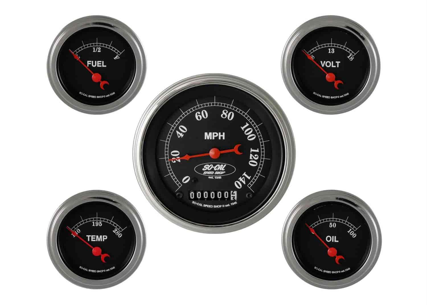 So-Cal Series 5-Gauge Set 3-3/8" Electrical Speedometer (140 mph)