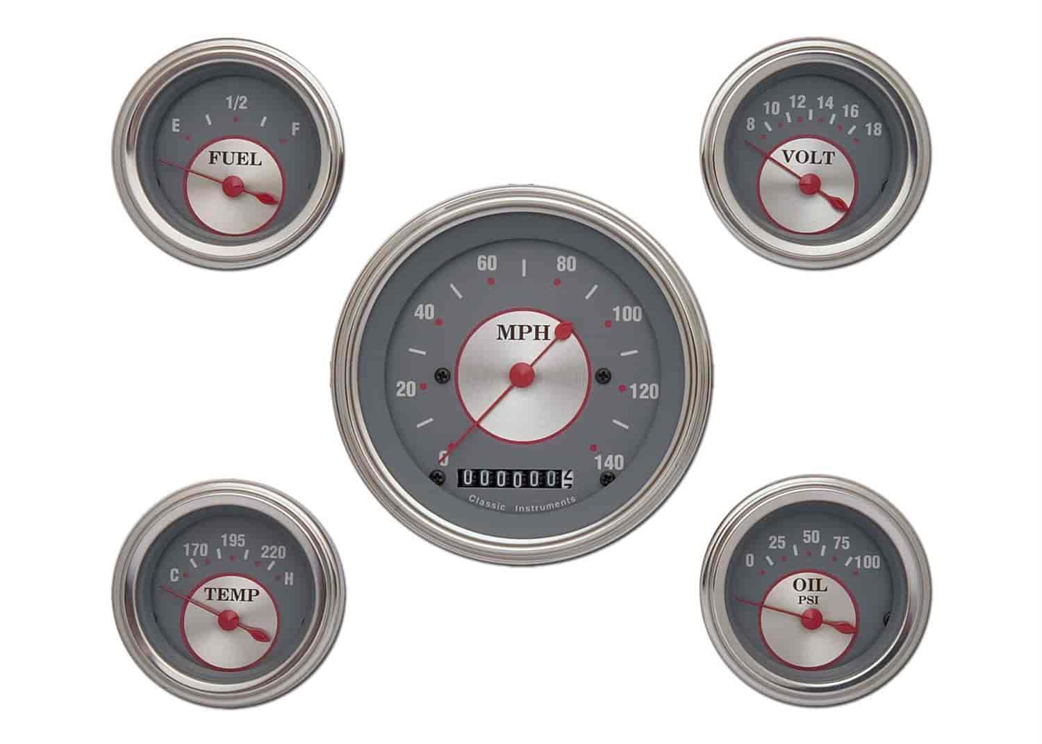 Silver Series 5-Gauge Set 3-3/8" Electrical Speedometer (140 mph)