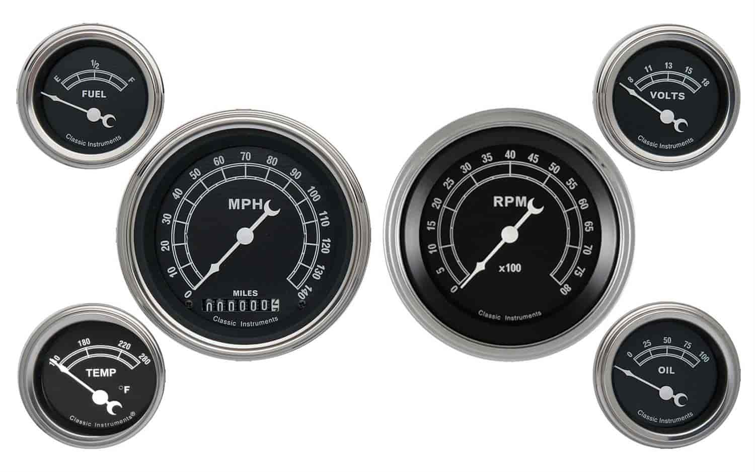Traditional Series 6-Gauge Set 3-3/8" Elec Speedometer (140 mph)