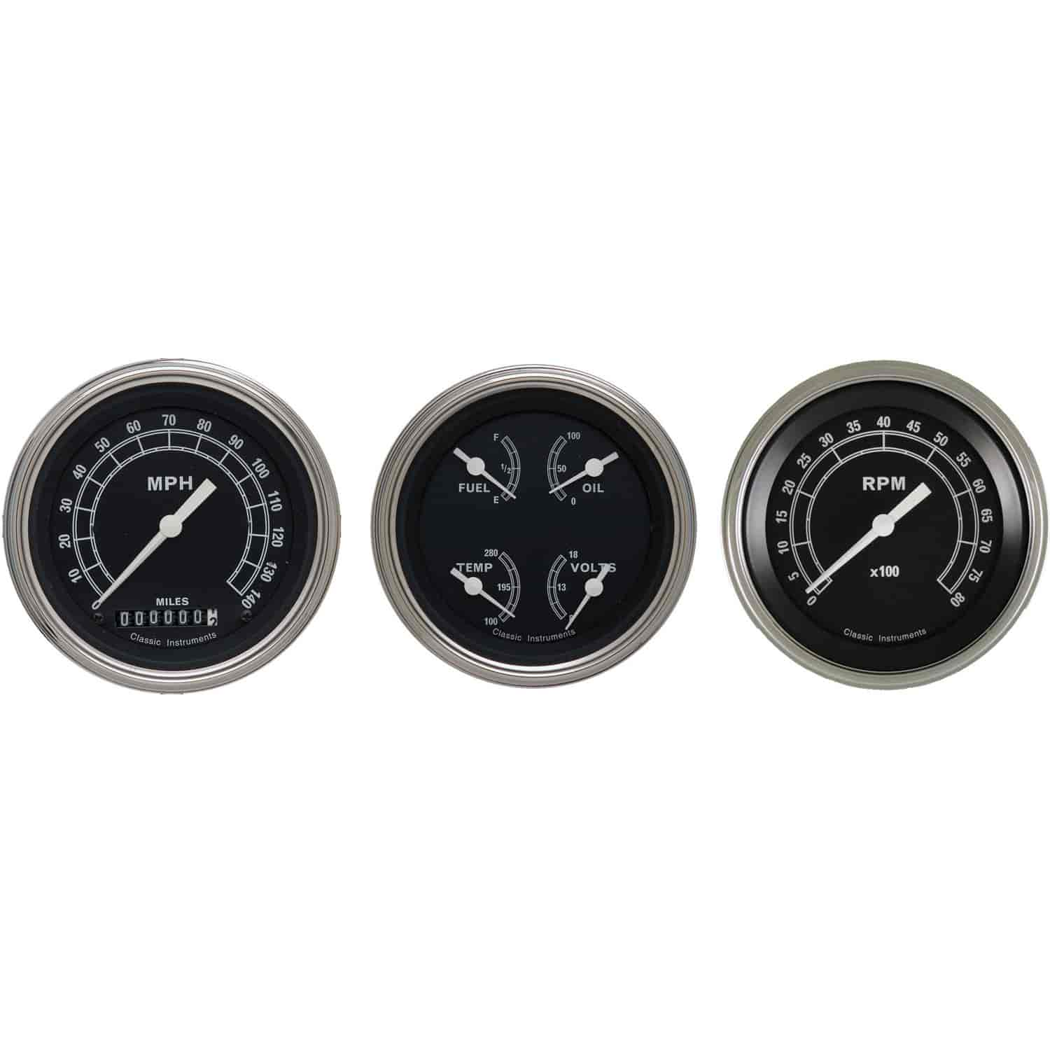 Traditional Series 3-Gauge Set 3-3/8" Electrical Speedometer (140 mph)