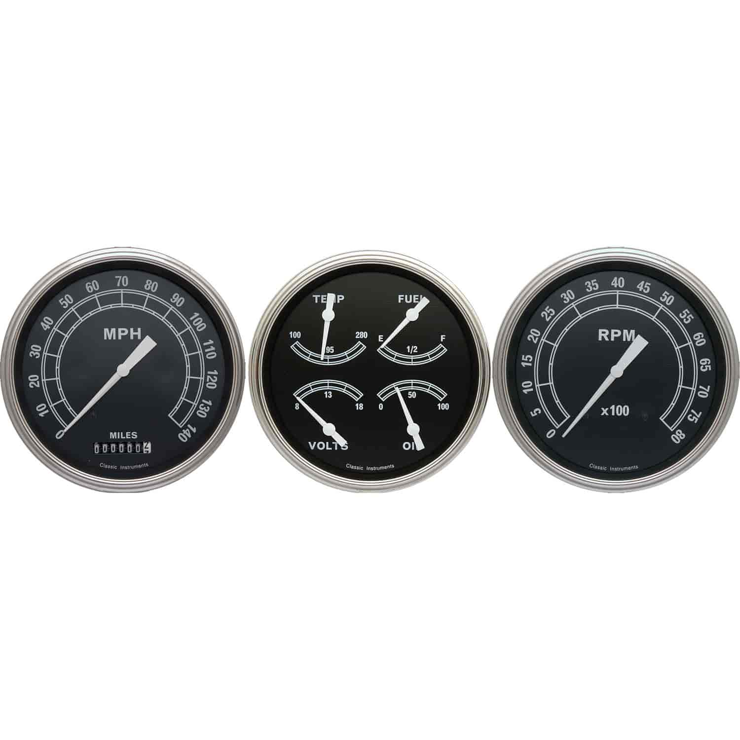 Traditional Series 3-Gauge Set 4-5/8" Electrical Speedometer (140 mph)