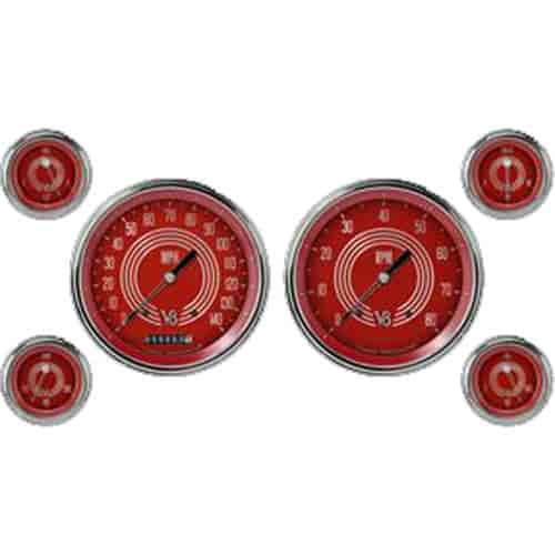 V8 Red Steelie Series 6-Gauge Set 4-5/8" Elec Speedometer (140 mph)