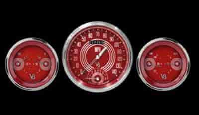 V8 Red Steelie Series 3-Gauge Set 4-5/8" Electrical Speedtachular Gauge