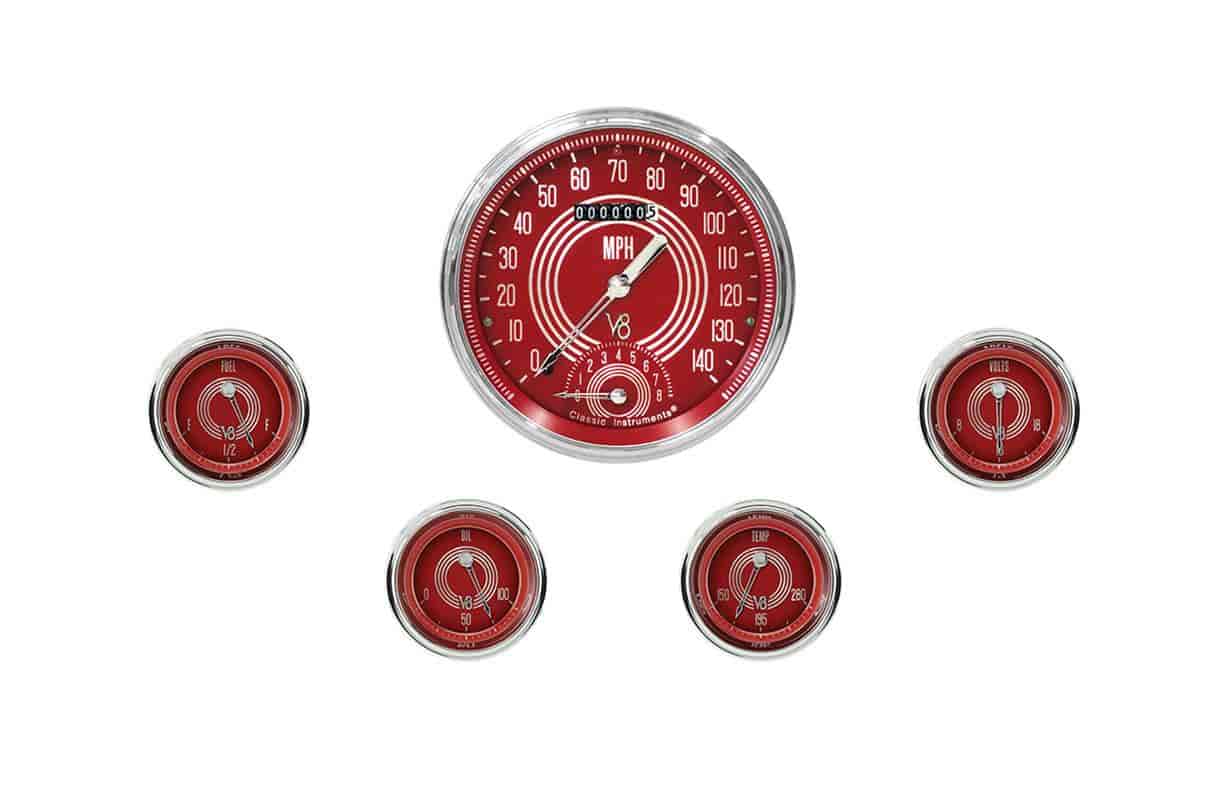 V8 Red Steelie Series 5-Gauge Set 4-5/8" Electrical Speedtachular Gauge