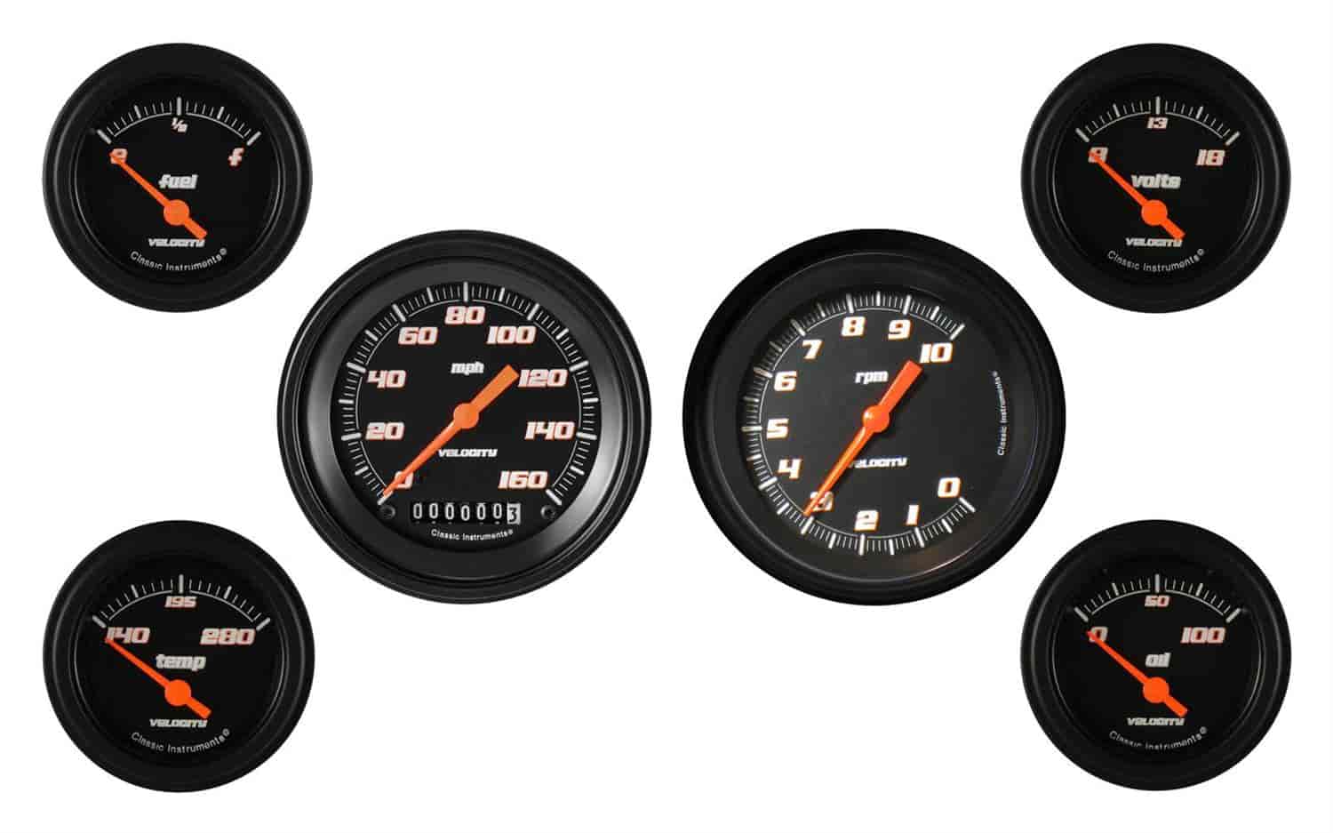 Velocity Black Series 6-Gauge Set 3-3/8" Elec Speedometer (160 mph)