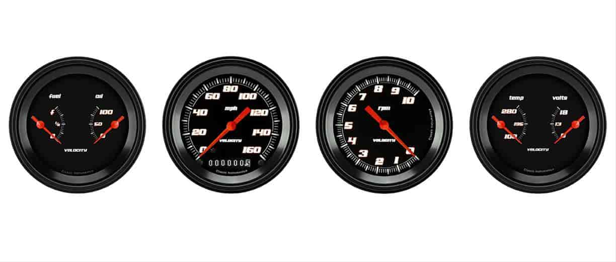 Velocity Black Series 4-Gauge Set 3-3/8" Electrical Speedometer (160 mph)