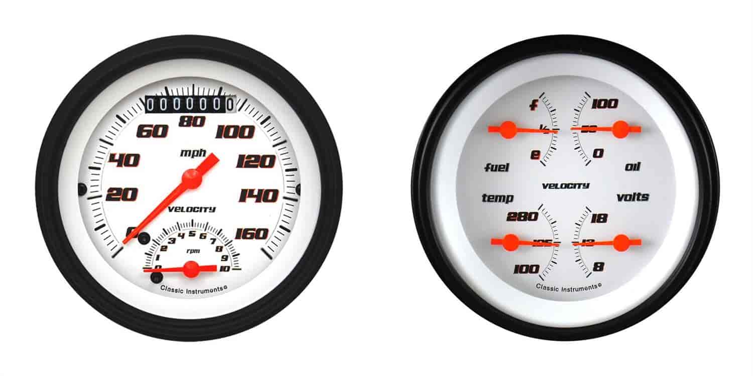Velocity White Series 2-Gauge Set 3-3/8" Electrical Ultimate Speedometer (160 mph)