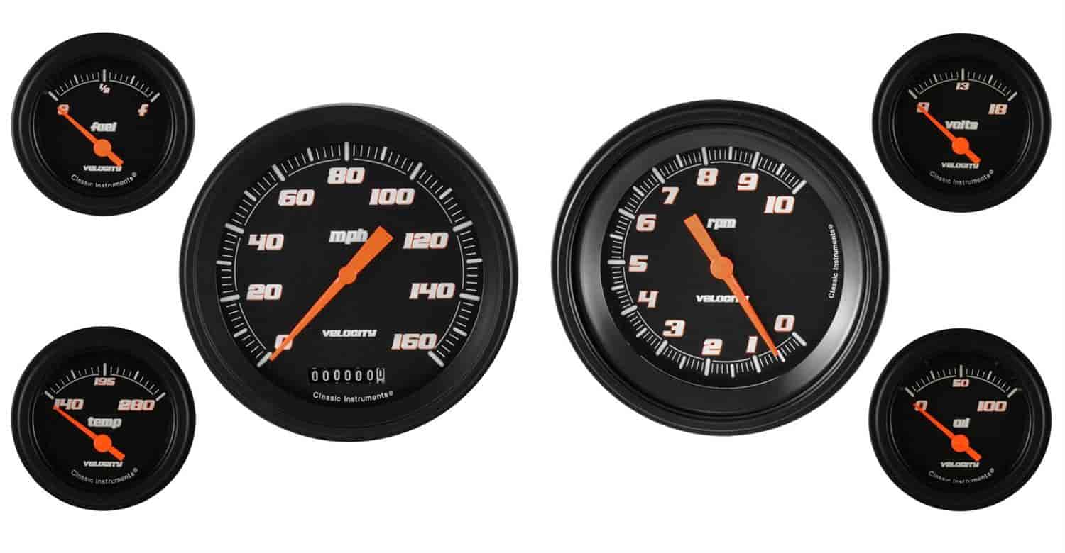 Velocity Black Series 6-Gauge Set 4-5/8" Elec Speedometer (160 mph)