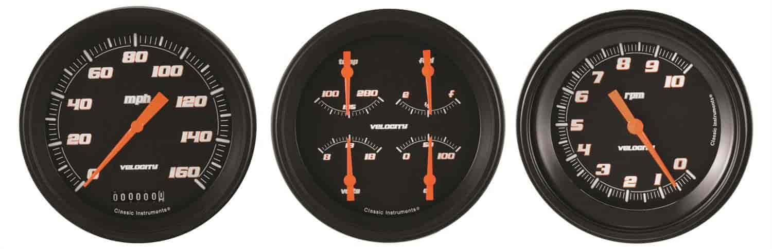 Velocity Black Series 3-Gauge Set 4-5/8" Electrical Speedometer (160 mph)