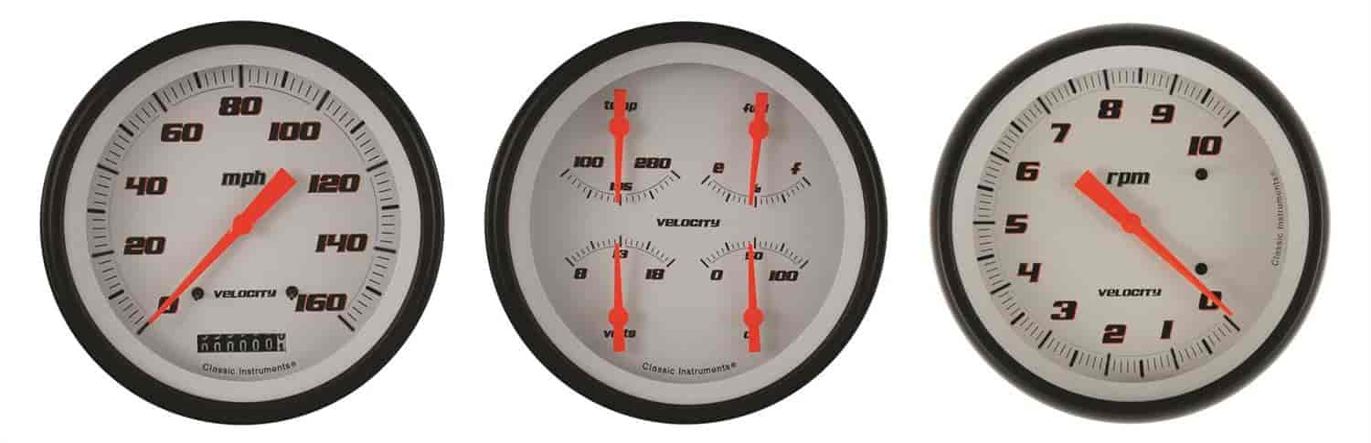 Velocity White Series 3-Gauge Set 4-5/8" Electrical Speedometer (160 mph)