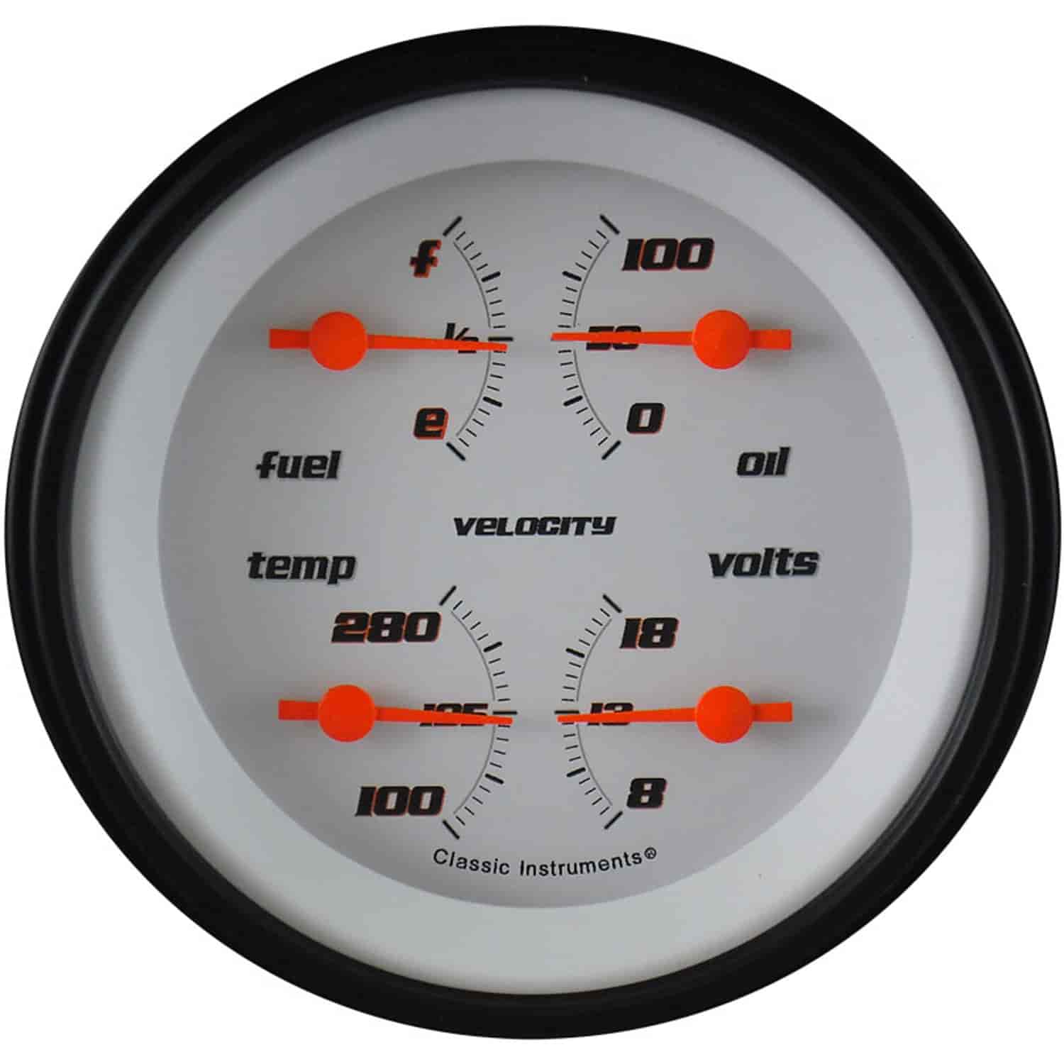 Velocity White Series Quad Gauge 3-3/8" Electrical Includes: