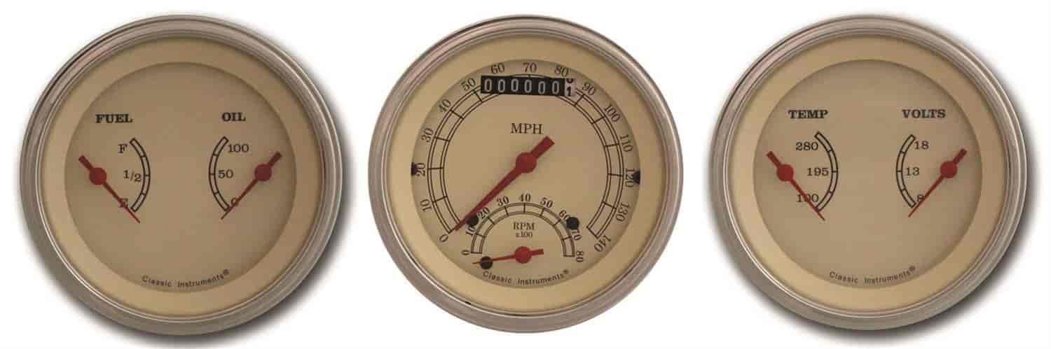 Vintage Series 3-Gauge Set 3-3/8" Electrical Ultimate Speedometer (140 mph)