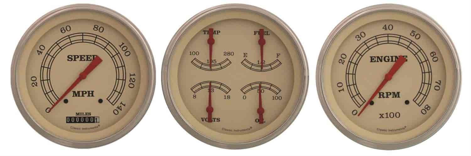 Vintage Series 3-Gauge Set 4-5/8" Electrical Speedometer (140 mph)