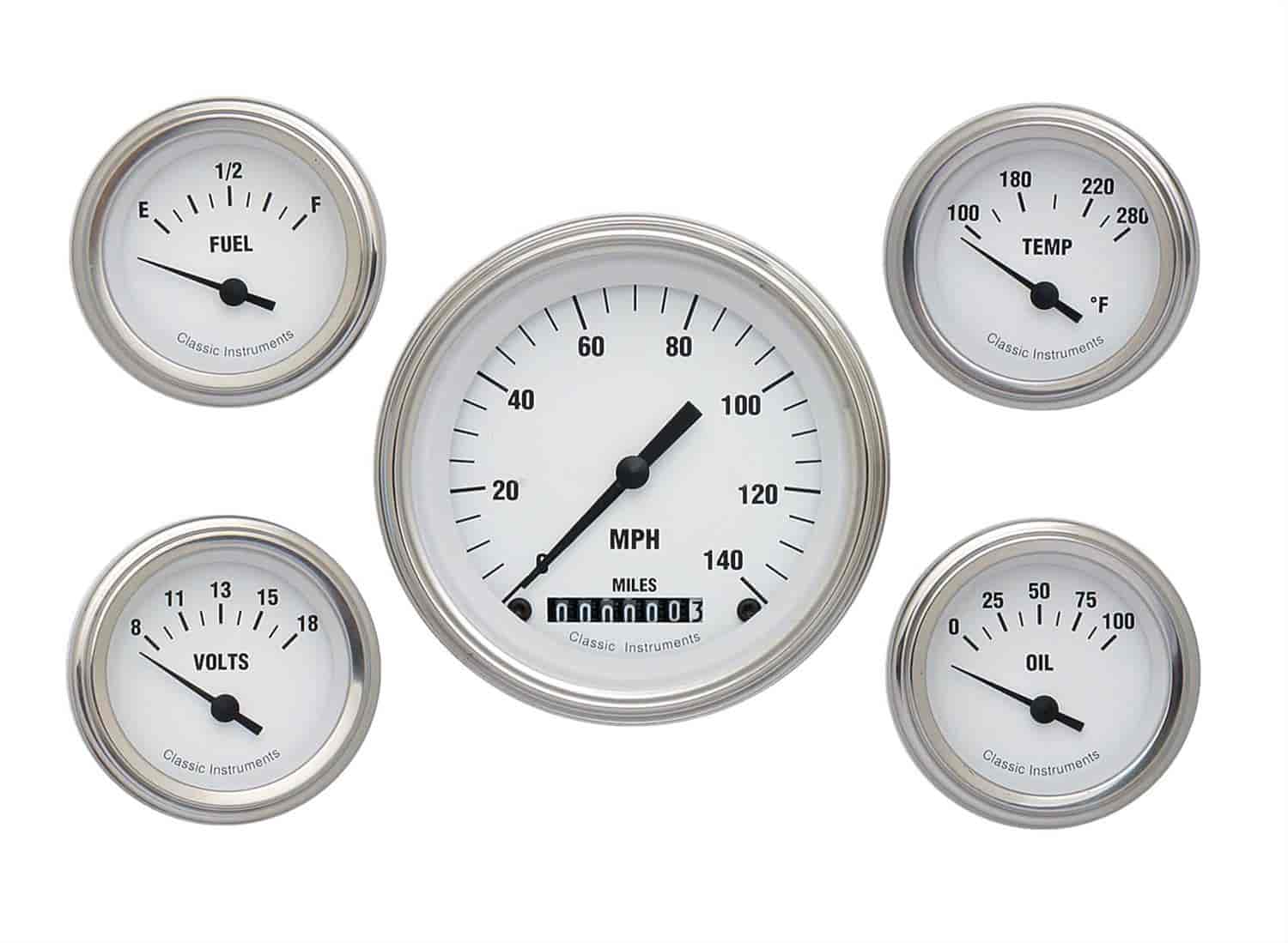 White Hot Series 5-Gauge Set 3-3/8" Electrical Speedometer (140 mph)