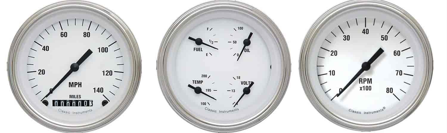 White Hot Series 3-Gauge Set 3-3/8" Electrical Speedometer (140 mph)