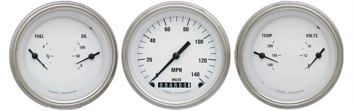 White Hot Series 3-Gauge Set 3-3/8" Electrical Speedometer (140 mph)