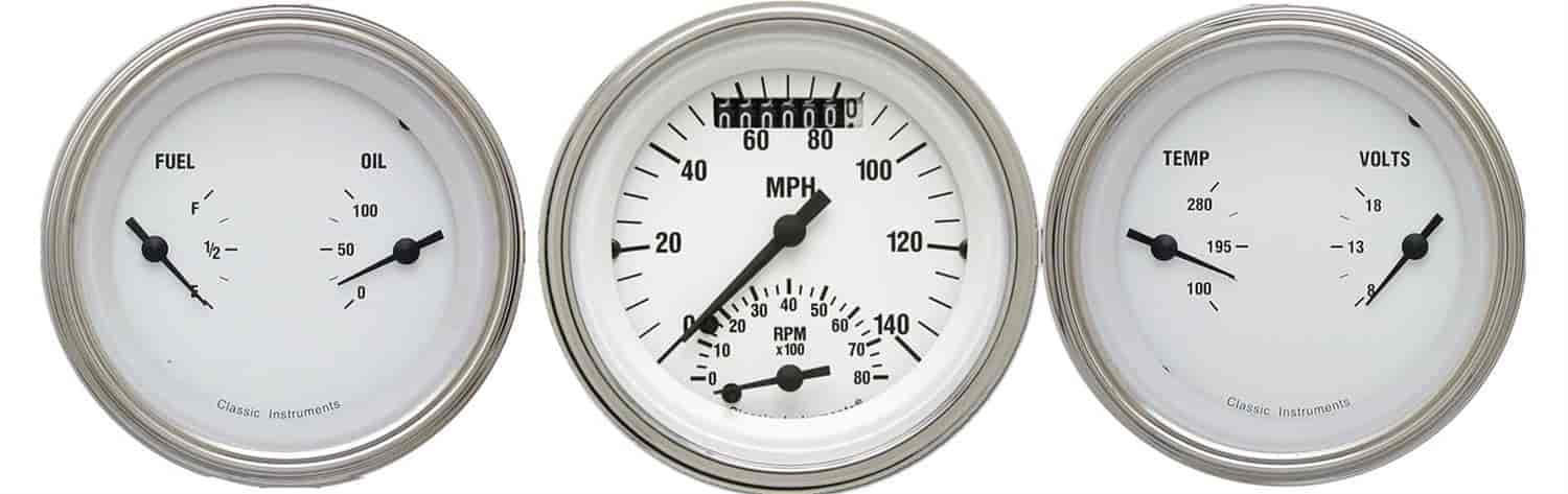 White Hot Series 3-Gauge Set 3-3/8" Electrical Ultimate Speedometer (140 mph)