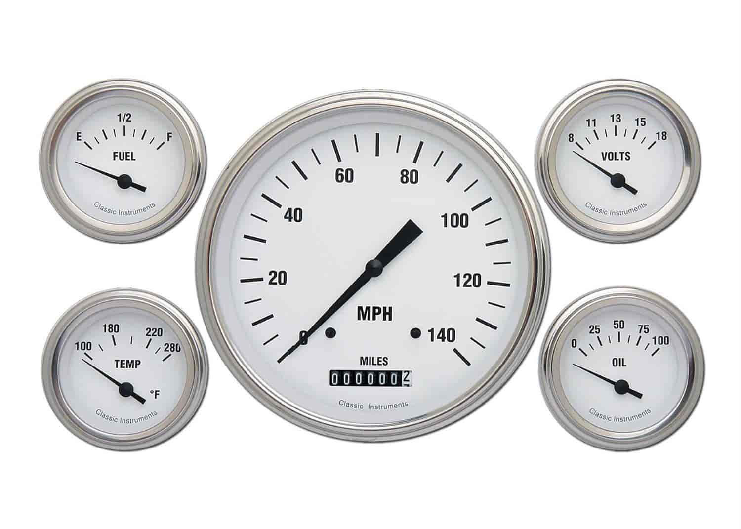 White Hot Series 5-Gauge Set 4-5/8" Electrical Speedometer (140 mph)