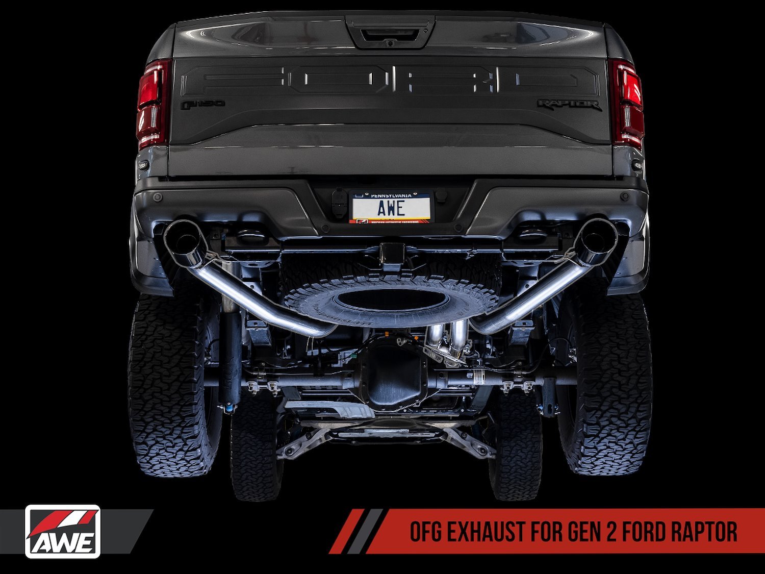 AWE 0FG Exhaust for Gen 2 Ford Raptor (Resonated Performance Cat-back) - Diamond Black 5" Tips