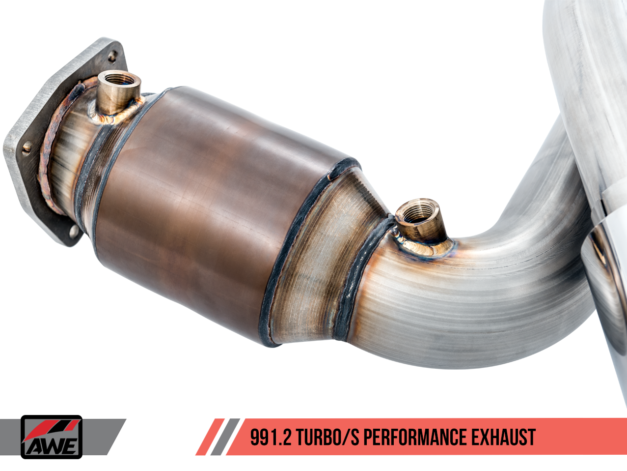 AWE Performance Exhaust and High-Flow Cat Sections for Porsche 991.2 Turbo - With Chrome Silver Quad Tips
