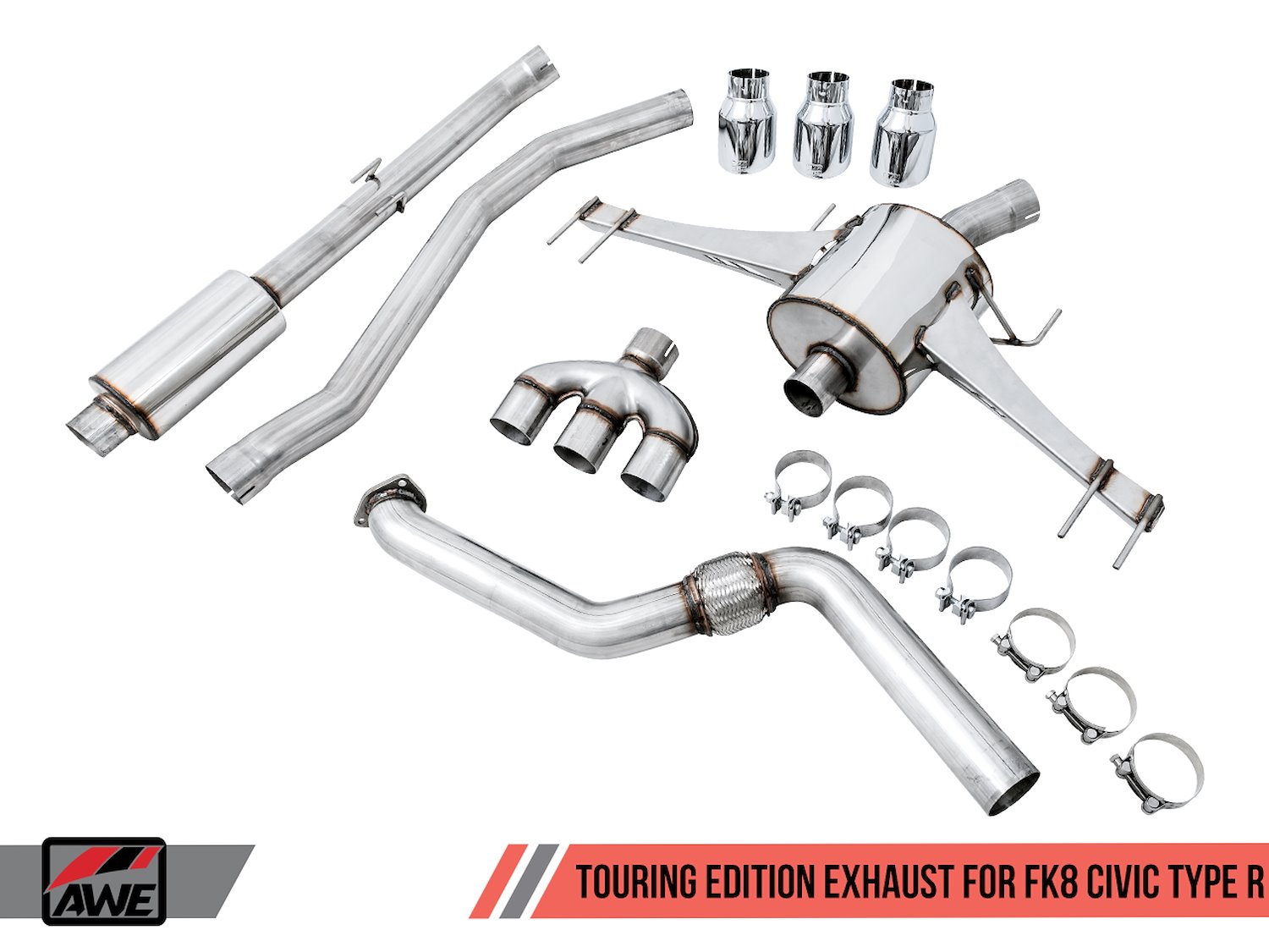 AWE Touring Edition Exhaust for FK8 Civic Type R (includes Front Pipe and DualPhase Mid Pipe) - Triple Diamond Black Tips