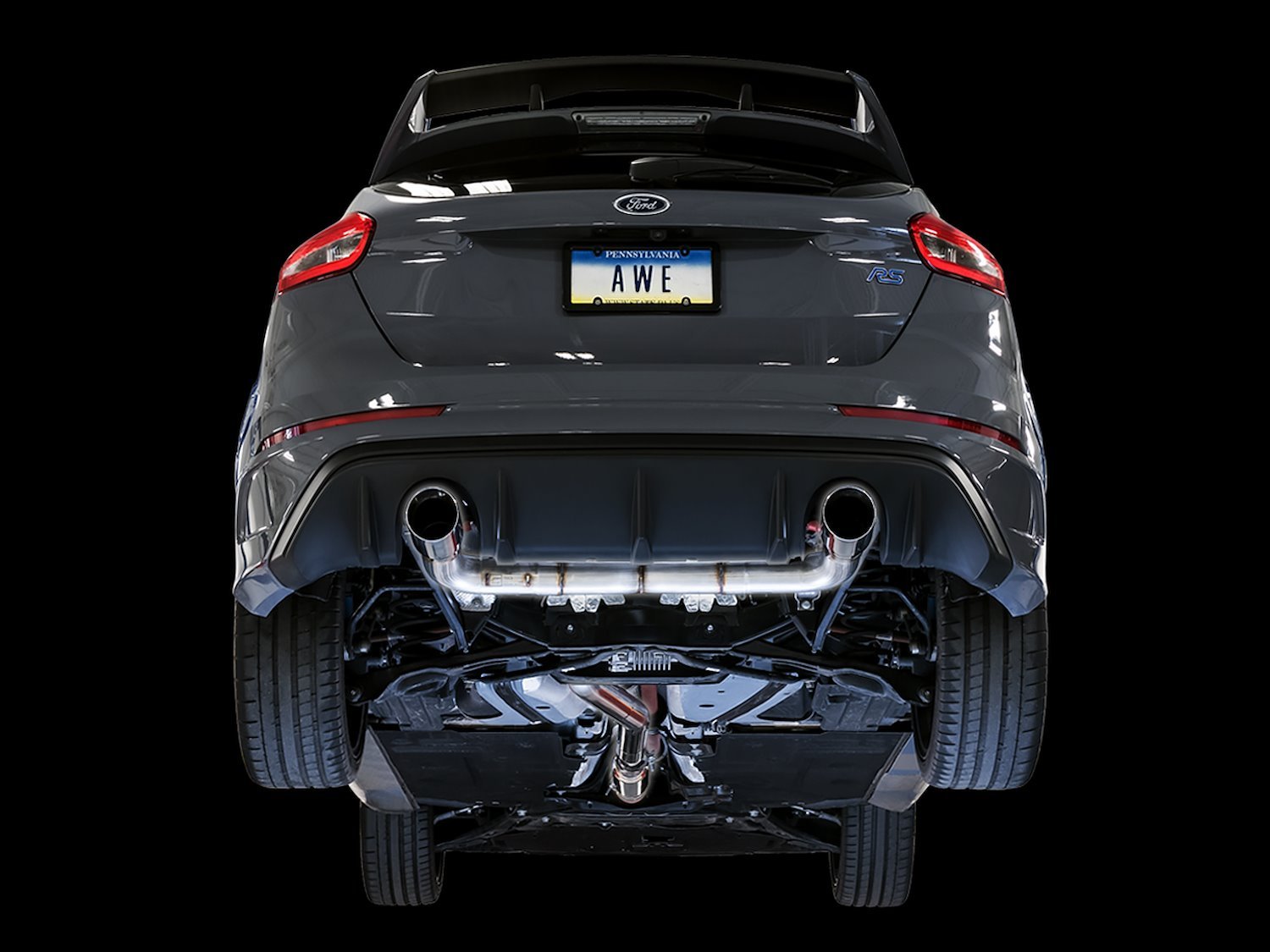 AWE Track Edition Cat-back Exhaust for Ford Focus RS - Chrome Silver Tips