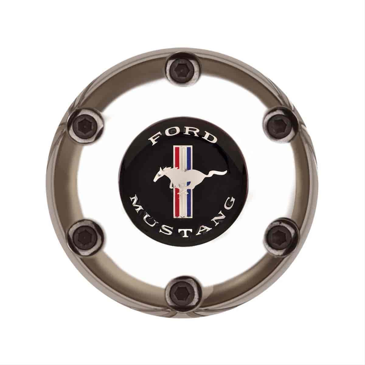 GT3 Gasser/Euro Style Horn Button Ford Logo Colored 6-Hole Style Style Polished with Black Center
