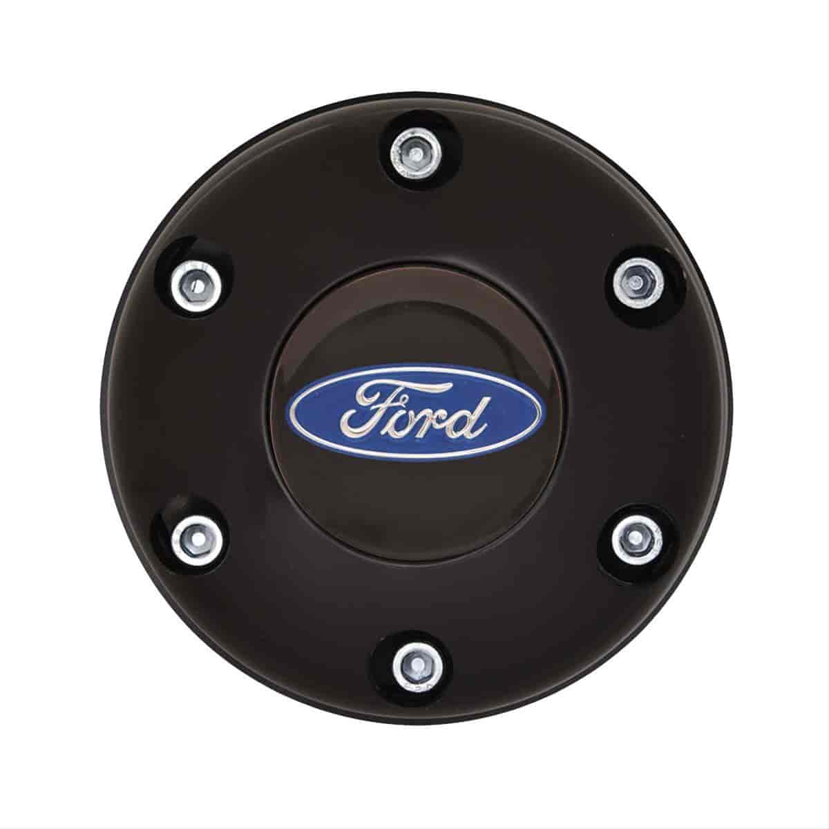 GT3 Gasser/Euro Style Horn Button Ford Oval Colored 6-Hole Style Black Anodized