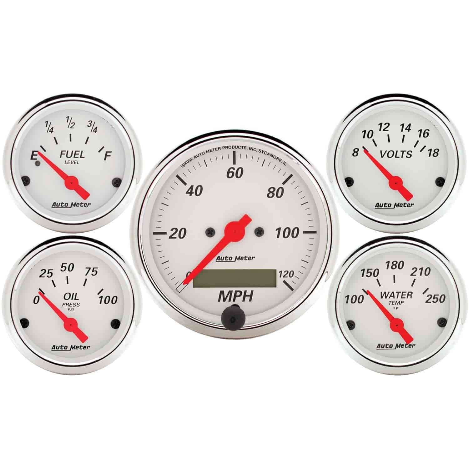 Arctic White 5-Gauge Kit 3-1/8" Electrical Speedometer (120 mph)
